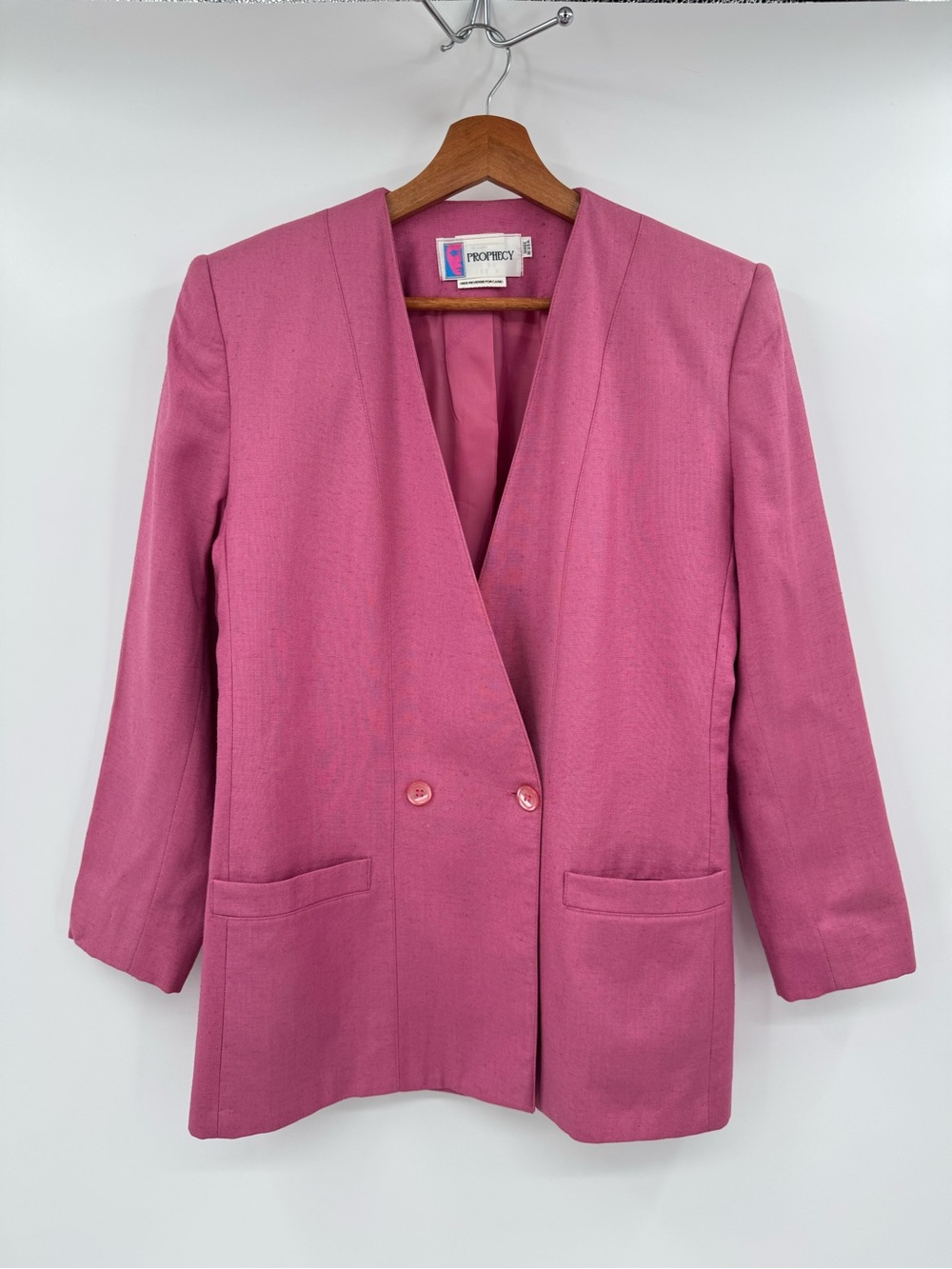 Vintage Prophecy Pink Linen Blend Blazer Women’s Size 6 Open Front Career Jacket